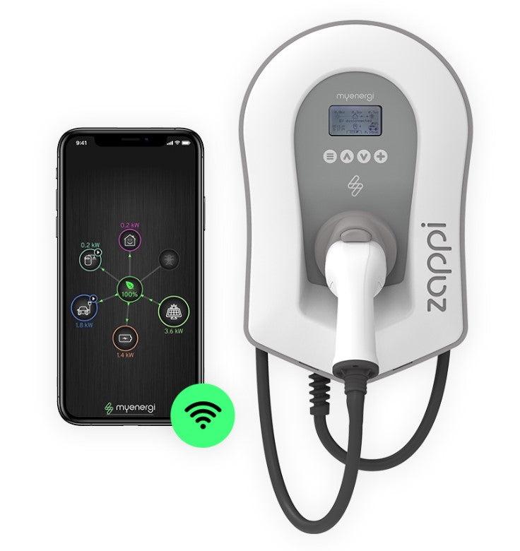 Myenergi Zappi laadpaal V2.1 (3,7-22kW) met 6,5 meter kabel Zwart of Wit