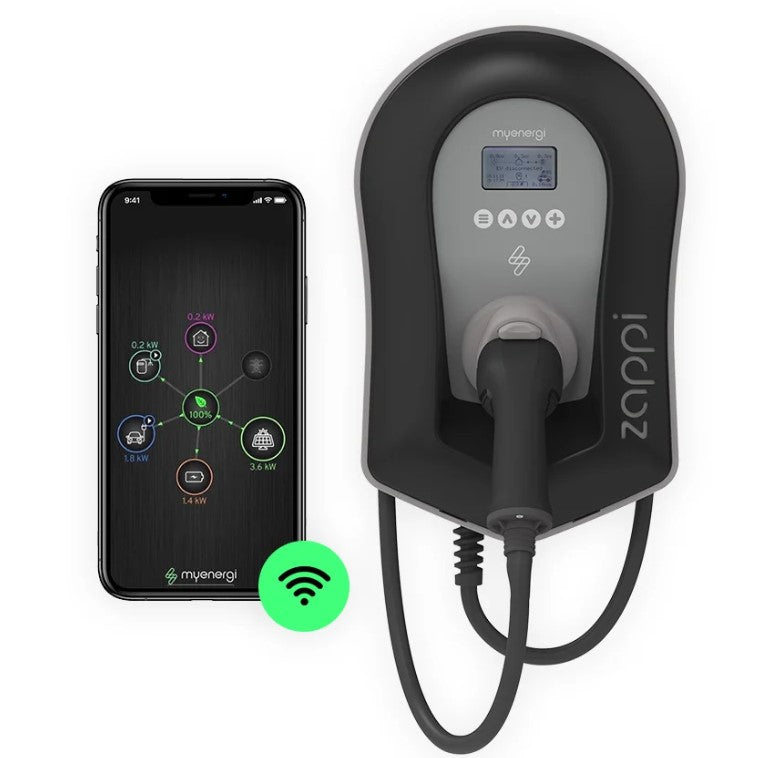 Myenergi Zappi laadpaal V2.1 (3,7-22kW) met 6,5 meter kabel Zwart of Wit